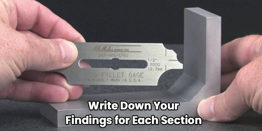 Write Down Your
Findings for Each Section